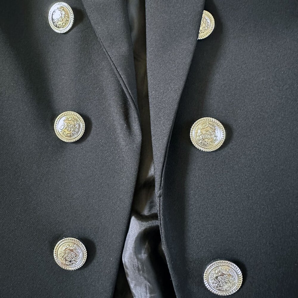 Nicole Miller Black Open Blazer XS Whimsigoth Y2K Military Tailored Office Siren - Picture 4 of 7